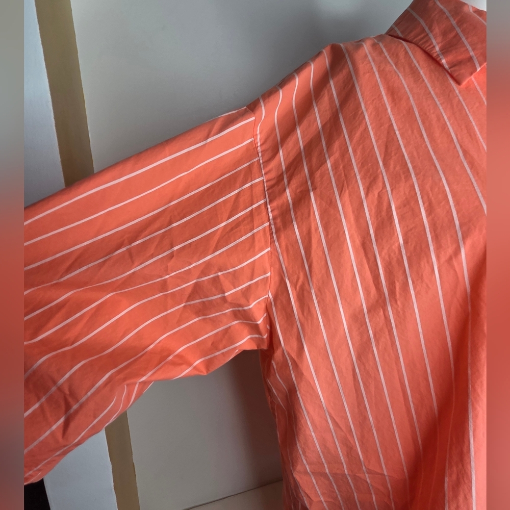 A New Day Size XXL Vibrant Coral Oversized Shirt with Subtle Stripes Button-up - Picture 6 of 11